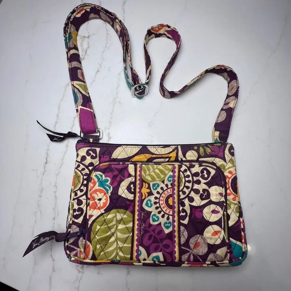 Vera Bradley Crossbody Bag Plum Crazy Pattern Quilted Purse Purple Floral Boho